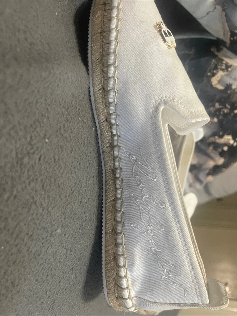 Karl Lagerfeld White Canvas Espadrilles with Gold Logo & Red Heart Accents